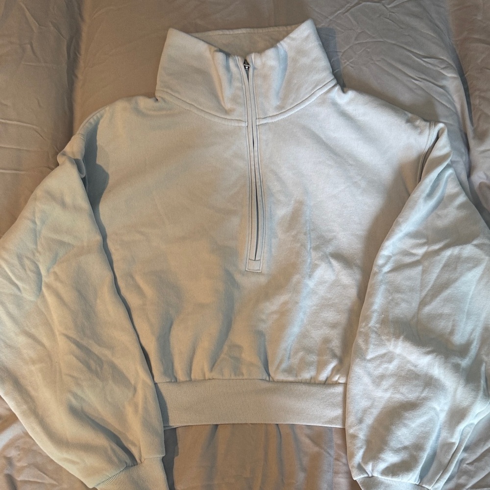 Hollister Light Blue Cropped Half-Zip Sweatshirt